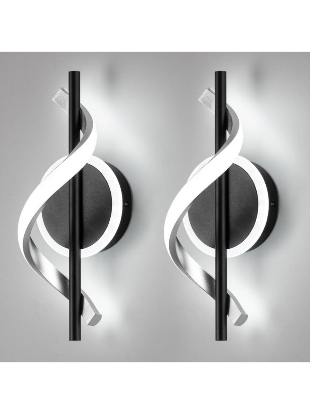 Modern LED Wall Sconces Set of 2 - 12W Spiral Light Fixture for Home Decor